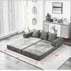Kumasinova Convertible Sleeper Sofa, No Assembly, Comfy Folding Mattress Couch, Chenille Floor Sofa Bed with Armrest, Pillows, Floor Sofa Lounge Couch