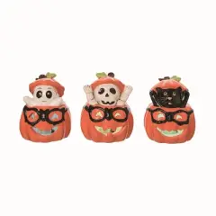 Transpac Ceramic Light Up Jack-O-Lantern Figurine Set of 3 Halloween Home Decorations for Festive Decor