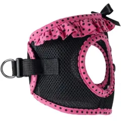 Doggie Design American River Choke Free Dog Polka Dot Ruffle Harness-Hot Pink and Black