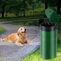 VEVOR Dog Poop Trash Can with 50 Liner Bags, 11.5 Gallons Outdoor Dog Waste Bin with Lid & Liner Clip for Pet Waste Station, Green