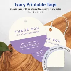 Avery Printable Round Tags with Sure Feed Technology, 3" Diameter, Matte Ivory Cardstock, Print-to-the-Edge, Laser/Inkjet, 60 Total