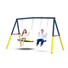 YUHAO Kids 440lbs Swing Set for Backyard Outdoor Toys，1 Saucer Swing Seat & 1 Belt Swings Seat