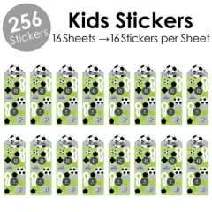 Big Dot of Happiness Goaaal - Soccer - Birthday Party Favor Kids Stickers - 16 Sheets - 256 Stickers
