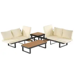 Outdoor Modular Sectional Sofa Set with Coffee Table, Side Table, and Adjustable Reclining Seats