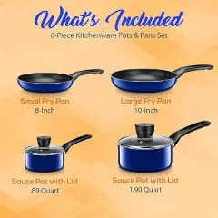 SereneLife 6-Piece Home Kitchen Cookware Set - Non-Stick, Heat-Resistant