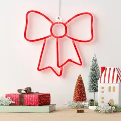 LED Battery Operated Christmas Neon Bow Hangable Sign Red - Wondershop&trade;
