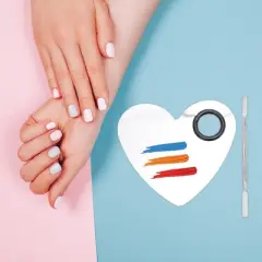 Unique Bargains Portable Heart-Shaped with Hole Nail Art Palette Silver Tone 1 Set
