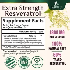Resveratrol Capsules 1800mg Natural Antioxidant, Anti Aging, Anti Inflammatory - 60 Capsules By Nature's Nutrition