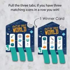Big Dot of Happiness Blast Off to Outer Space - Rocket Ship Baby Shower or Birthday Party Game Pickle Cards - Pull Tabs 3-in-a-Row - Set of 12