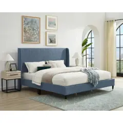 Roundhill Furniture Arles 3-Piece Upholstered Bedroom Set, Wingback Platform Bed with Two Nightstands