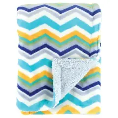 Hudson Baby Infant Boy Plush Blanket with Faux Shearling Back, Blue, One Size