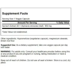 Swanson Dietary Supplements Spinach Leaf Extract 650 mg 60 Veg Caps