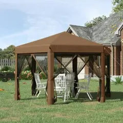 Resenkos Patio Garden Pergola, Pergola Canopy,13' x 11' Heavy Duty Outdoor Canopy Tent with 6 Mesh Sidewall Netting, 3-Level Adjustable Height, Brown