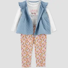 Carter's Just One You&reg; Baby Girls' Quilted Cardigan Vest Top & Bottom Set - Blue
