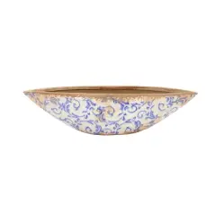 Nearly Natural 13-in Tuscan Ceramic Blue Scroll Decorative Bowl