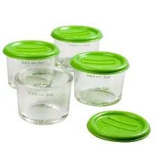 Glass Food Storage Containers (4 Pk) - 2oz Jars in Stackable Storage Tray w Tight Interlocking Base- Microwave, Freezer & Dishwasher Safe