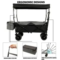 SKRAN 480Lbs Collapsible Wagon with Canopy with Removable  Canopy with All-Terrain Wheels & Mosquito net,for Camping,for Camping, Shopping