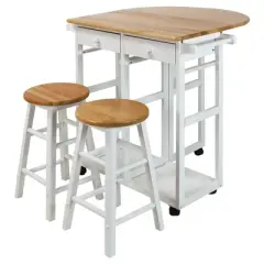 Breakfast Cart with Drop Leaf Table & Stool Set - Flora Home