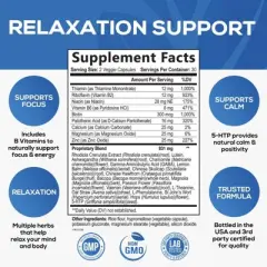 All Natural Stress Relief & Anti Anxiety Supplement Complex With Ashwagandha - 60 Capsules;120 Capsules