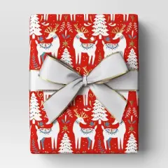 30&rdquo; 20 sq ft Christmas Roll Wrap Scandinavian Trees and Deer on Red - Wondershop&trade;