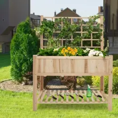 Costway Raised Garden Bed Elevated Wooden Planter Box with Trellis & Open Storage Shelf