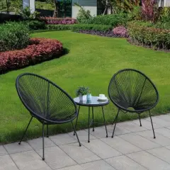 Sassio 3pc Hand-Woven Conversation Patio Set - Black - DUKAP
