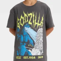 Boys' Godzilla Oversized Short Sleeve Graphic T-Shirt - Black Wash