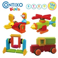 Contixo STEM Building Toys, ST6 100 pcs Bristle Shape 3D Tiles Set Construction Learning Stacking Educational Blocks, Creativity Beyond Imagination