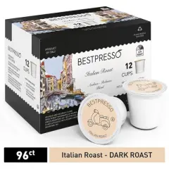 Bestpresso Coffee, Italian Roast Single Serve K-Cup Pods, Dark Roast, 96 Count (Compatible With 2.0 Keurig Brewers) 8 Packs Of 12 Cups