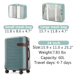 ModernLuxe 24" Hardshell ABS Luggage, Lightweight Expandable Checked Suitcase with Spinner Wheels, TSA Lock & 2 Packing Cubes