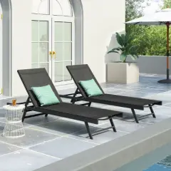 GDFStudio Simon Outdoor Aluminum and Mesh Armless Adjustable Chaise Lounge (Set of 2)