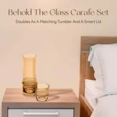 Elle Decor Bedside Water Carafe with Tumbler 33-Ounce Pitcher and Matching Drinking Glass, Stackable Cup as a Lid for Carafe