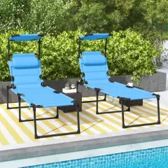 TIRAMISUBEST Set of 2 Adjustable Lounge Chairs - Outdoor Folding Chaise Lounges with Sunshade Roof, Cushioned Headrest (Light Blue)