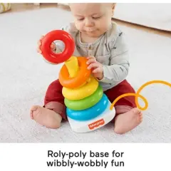 Fisher-Price Baby Stacking Toy Rock-A-Stack, Roly-Poly Base with 5 Colorful Rings