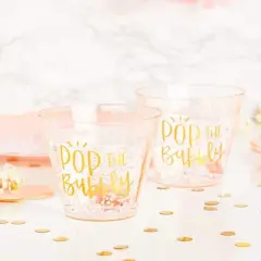 Sparkle and Bash 50 Pack Plastic Wine Cups for Bridal Shower, Pop the Bubbly (9 oz)