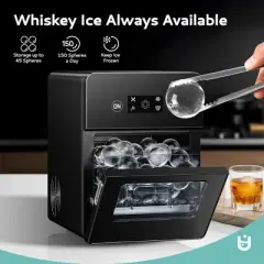EUHOMY Clear Ice Ball Maker Countertop, 4 pcs in 38 Mins, 150 pcs/Day, Sphere Ice Maker Machine, Self-Cleaning, for Whiskey & Bourbon, Black