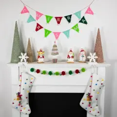 Northlight 20" White Christmas Stocking with Multicolor Pom-Poms and Tassels