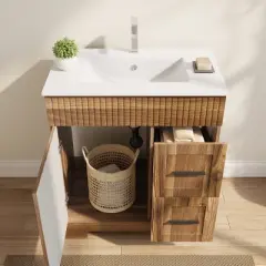 EROMMY 30" Single Bathroom Vanity With Ceramic Top And Faucet, Bathroom Vanity With Drawers And Cabinet