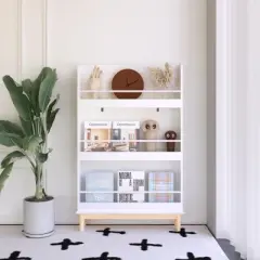 KWPZQEB Wall-Mounted Kids Bookshelf, 3 Tiers Book Shelf and Storage with Legs, Montessori Bookcase for Bedroom, Nursery or Playroom, White