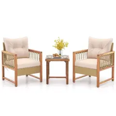 Costway 3 PCS Patio Furniture Set Outdoor PE Wicker Conversation Bistro Set