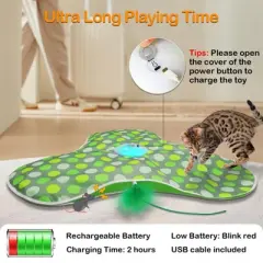 Itopfox Interactive Cat Toy with Moving Feathers & Real Mouse Sounds, Touch Activated Exercise Toy for Indoor Cats, Rechargeable
