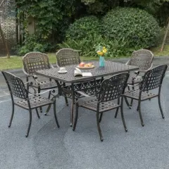 Gardenised Indoor and Outdoor Bronze Dinning Set 6 Chairs with 1 Table Bistro Patio Cast Aluminum.