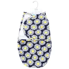 Hudson Baby Infant Girl Plush Faux Fur Swaddle Wrap, Navy Daisy, 0-3 Months