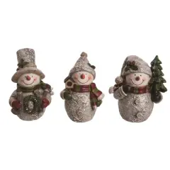 Transpac Small Resin Birch Snowman Figurine Set of 3 Christmas Home Decorations for Festive Decor