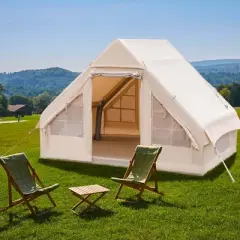 Costway Inflatable Camping Tent 2-6 People Cotton Glamping Tent for Family Camping