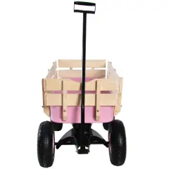 FURNIinspire Wheelbarrows And Lawn Carts Outdoor Wagon Pulling Air Tires Garden Cart, Lawn Cart With Pull Handle, Pink, 39&ldquo;*19"*20"