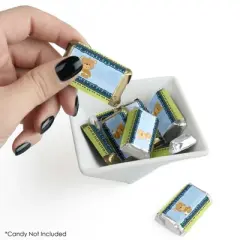 Big Dot of Happiness Baby Boy Teddy Bear - Mini Candy Bar Wrapper Stickers - Baby Shower Small Favors - 40 Count