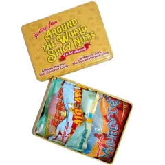 DMSnacks Around the World Spicy Mixed Nuts Sampler Tin &ndash; 4 Global Flavors of Gourmet Nuts & Spicy Nuts, Snacks Gift Box for Parties & Gifting