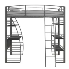 andy Metal Loft Bed with Integrated Desk and Shelves - Room & Joy