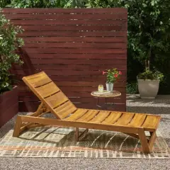 Acacia Wood Patio Chaise Lounge -Slat Paneling, Patio Accent Chair, Sleek Exotic Adjustable Outdoor Recliner Chair -Christopher Knight Home